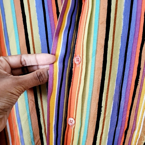 Vintage Tess 100% Silk Multi-colored Striped Long Sleeve Shirt Size S - Picture 10 of 16